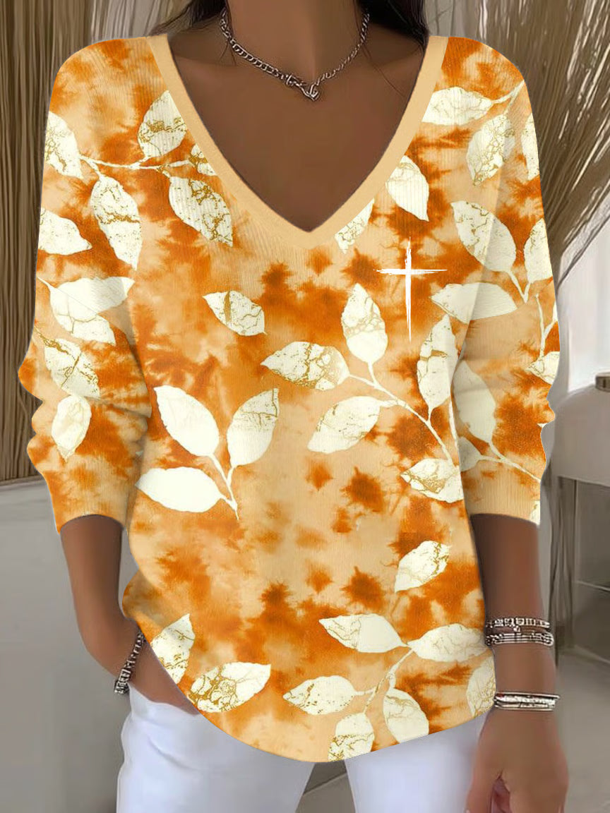 Women's Autumn Gradient Autumn Leaves Print Top