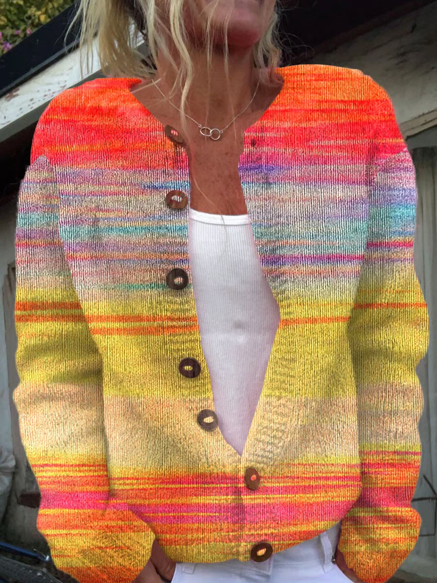 Women's Autumn Art Print Knit Cardigan