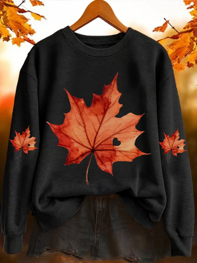 Women'S Autumn Atmosphere Maple Leaf Print Sweatshirt