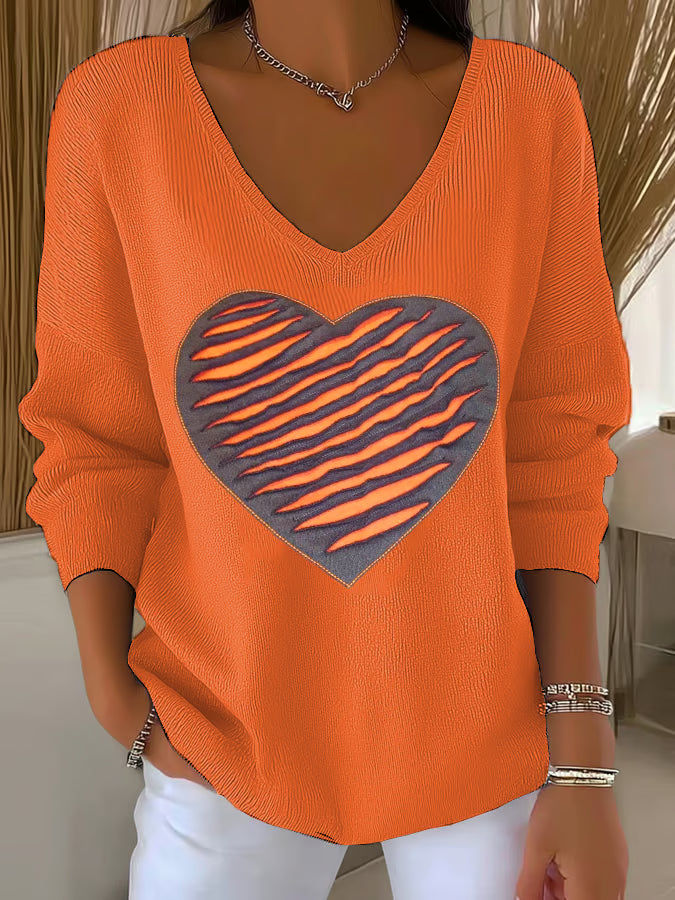 Women's Heart Print Drop Shoulder Sweater