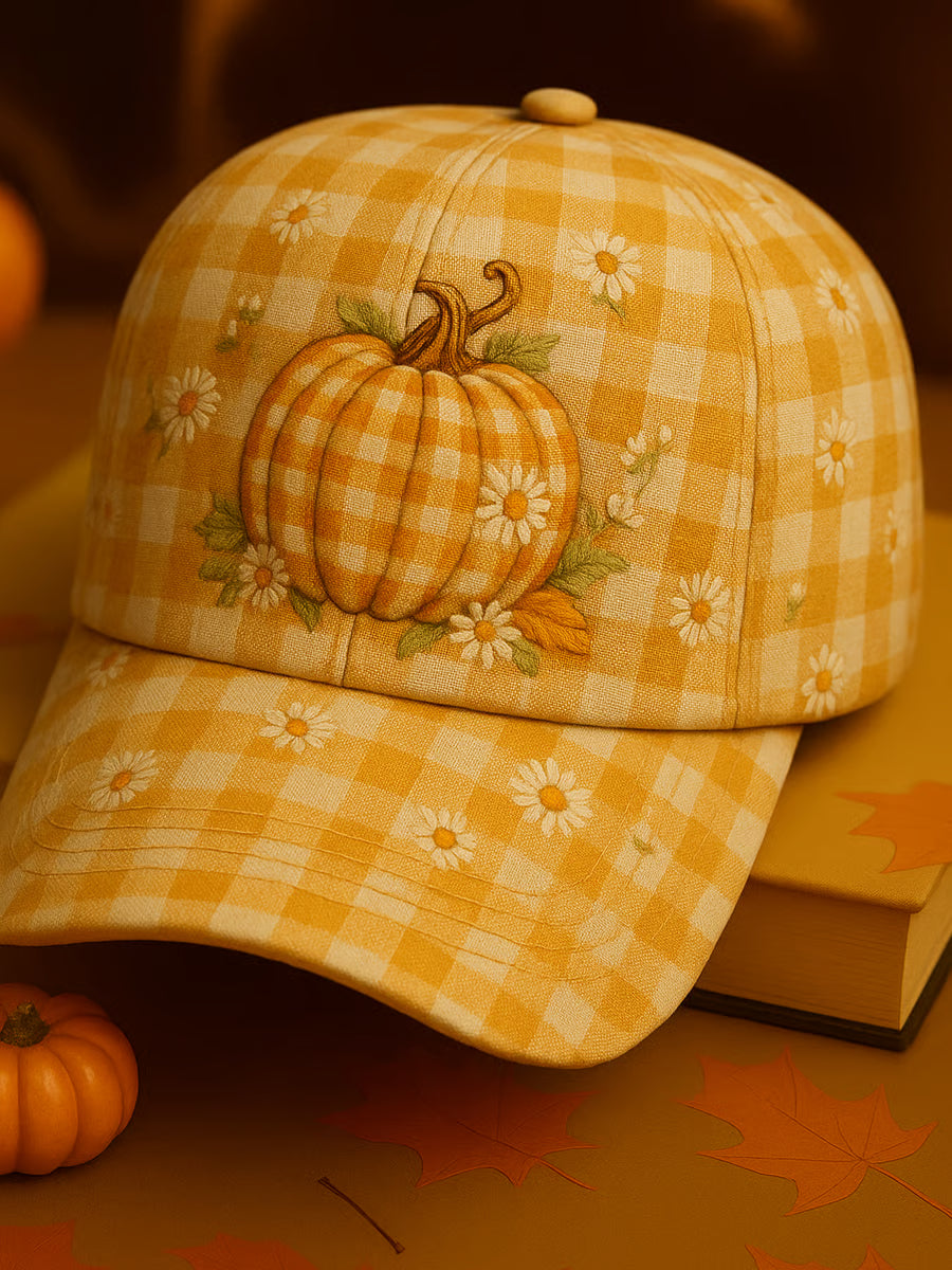 Women's Plaid Pumpkin Baseball Cap