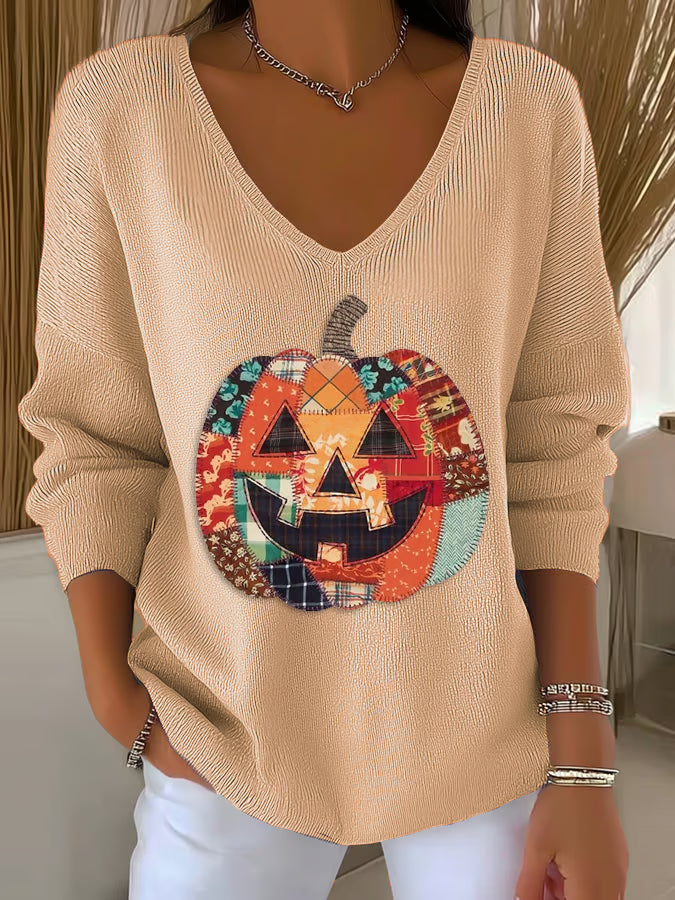 Women's Autumn Pumpkin Print Casual Long Sleeve Top
