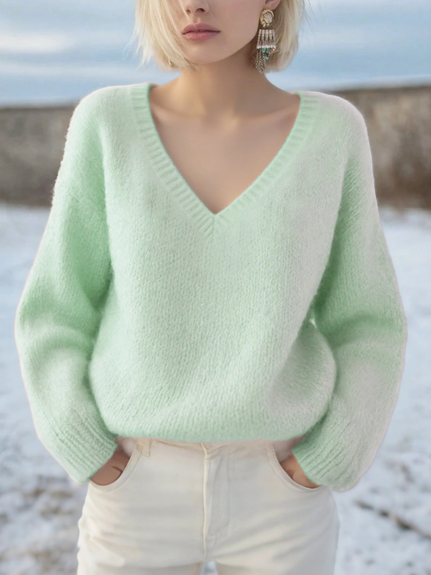 Women's Winter Comfortable Warm Macaroon V-Neck Sweater