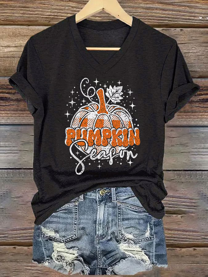 Women's Pumpkin Season Print Short Sleeve T-Shirt