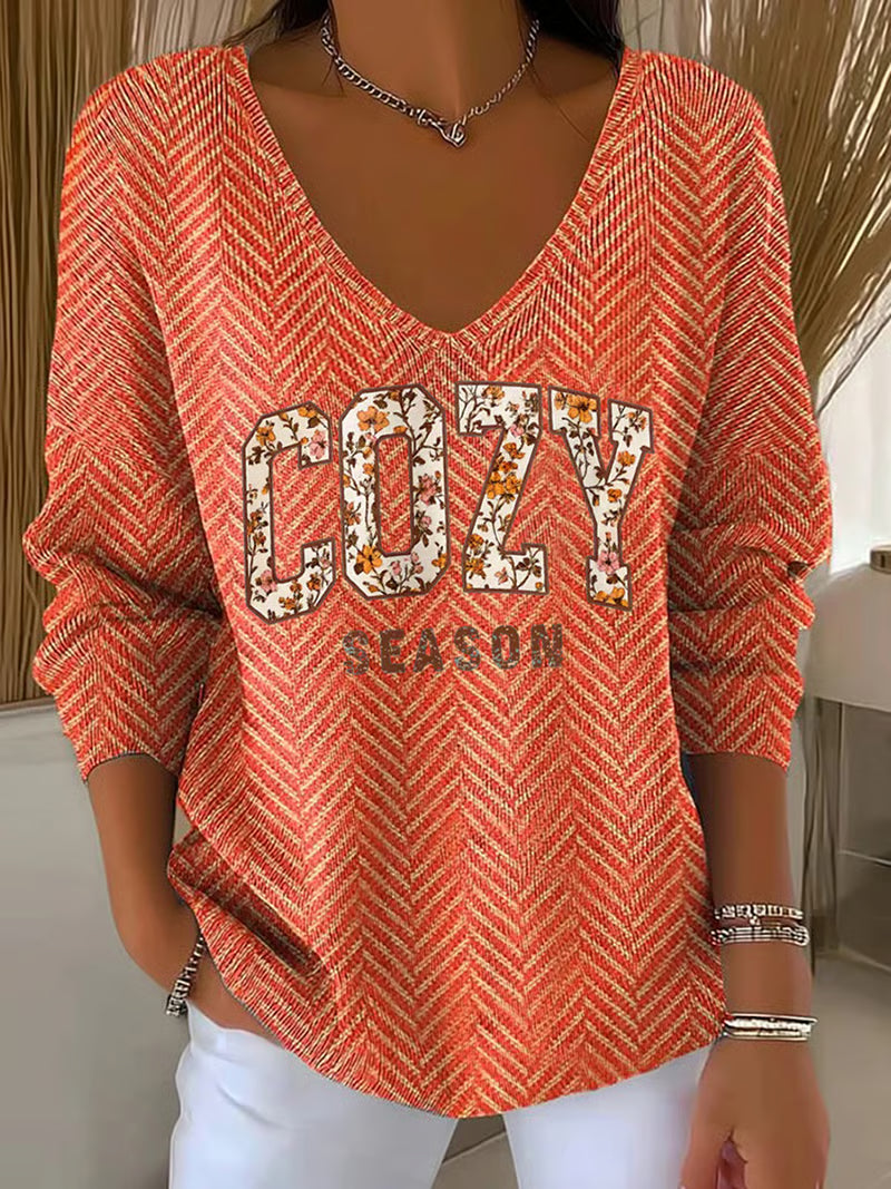 Women'S Cozy Season Print Drop Shoulder Sweater