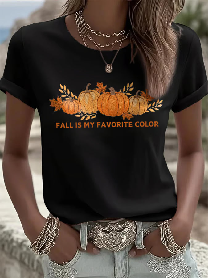 Women's Fall Is My Favorite Color Print Crew Neck T-Shirt
