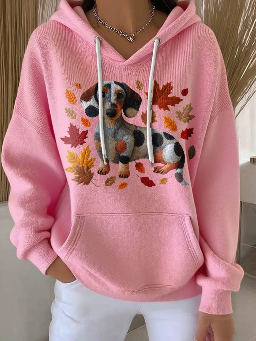 Women's Autumn Dog Print Casual Hoodie