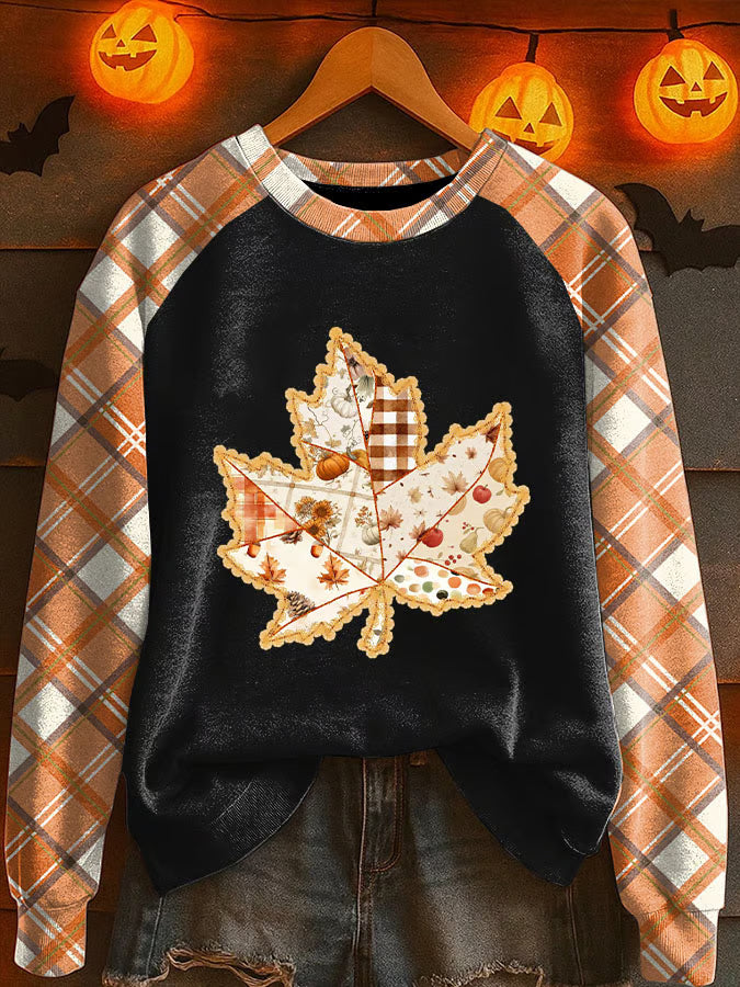 Women's Maple Leaf Print Raglan Sleeve Sweatshirt