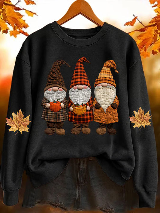 Women'S Gnome Autumn Pumpkin Print Sweatshirt