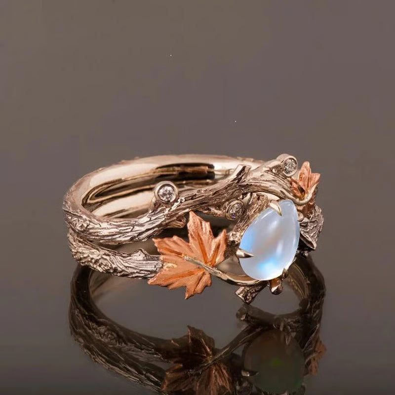 Autumn Retro Antique Golden Maple Leaf Ring High-End Light Luxury Ring