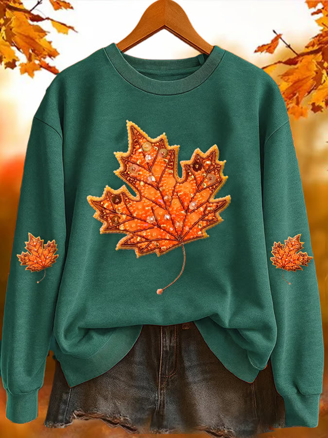 Women's Casual Autumn Maple Leaf Print Sweatshirt