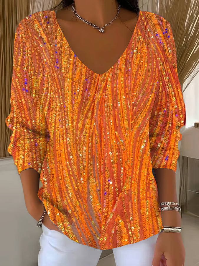 Women's Autumn Sequin Print Long Sleeve T-shirt