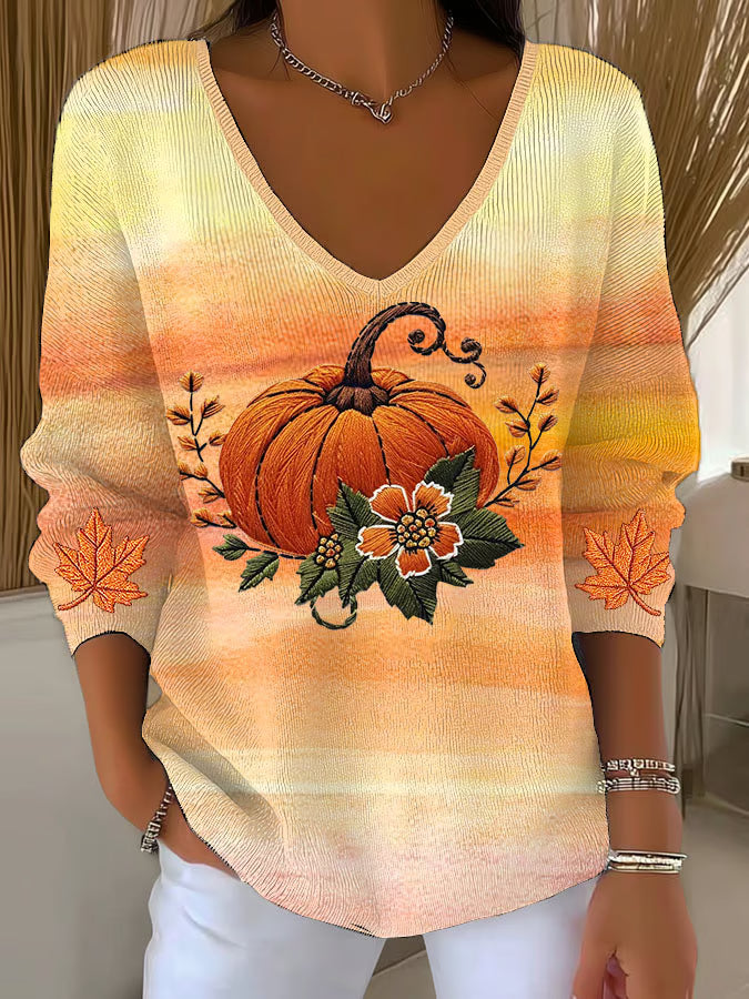 Women'S Retro Autumn Pumpkin Print T-Shirt