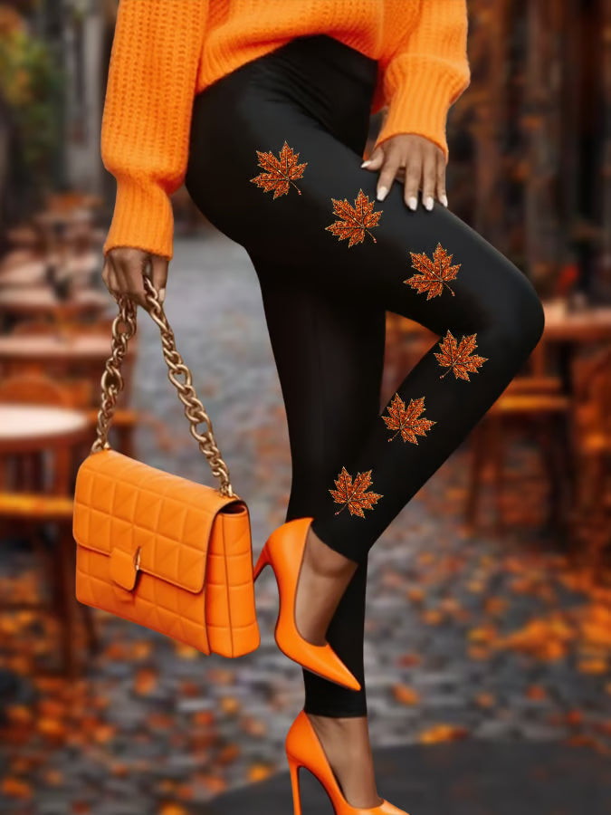 Women's Autumn Maple Leaves Printed Pants Leggings
