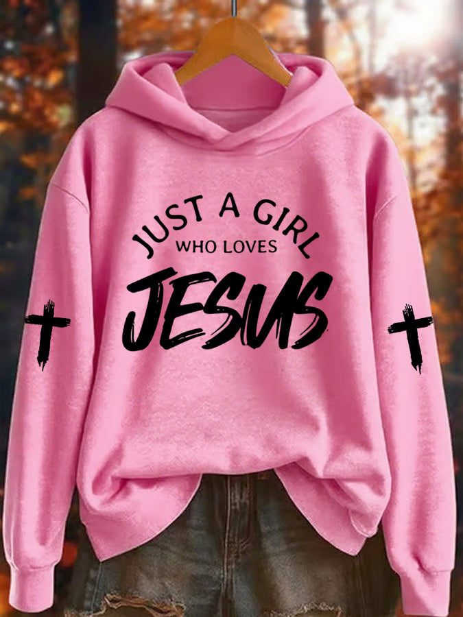 Women's Just A Girl Who Loves Jesus Print Casual Sweatshirt