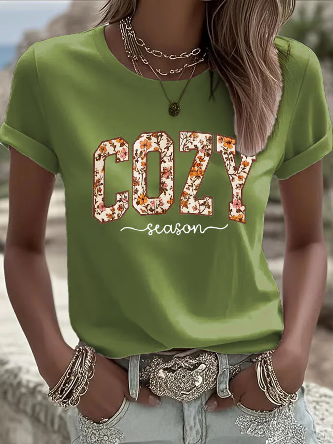 Women's Cozy Season Print Casual T-Shirt