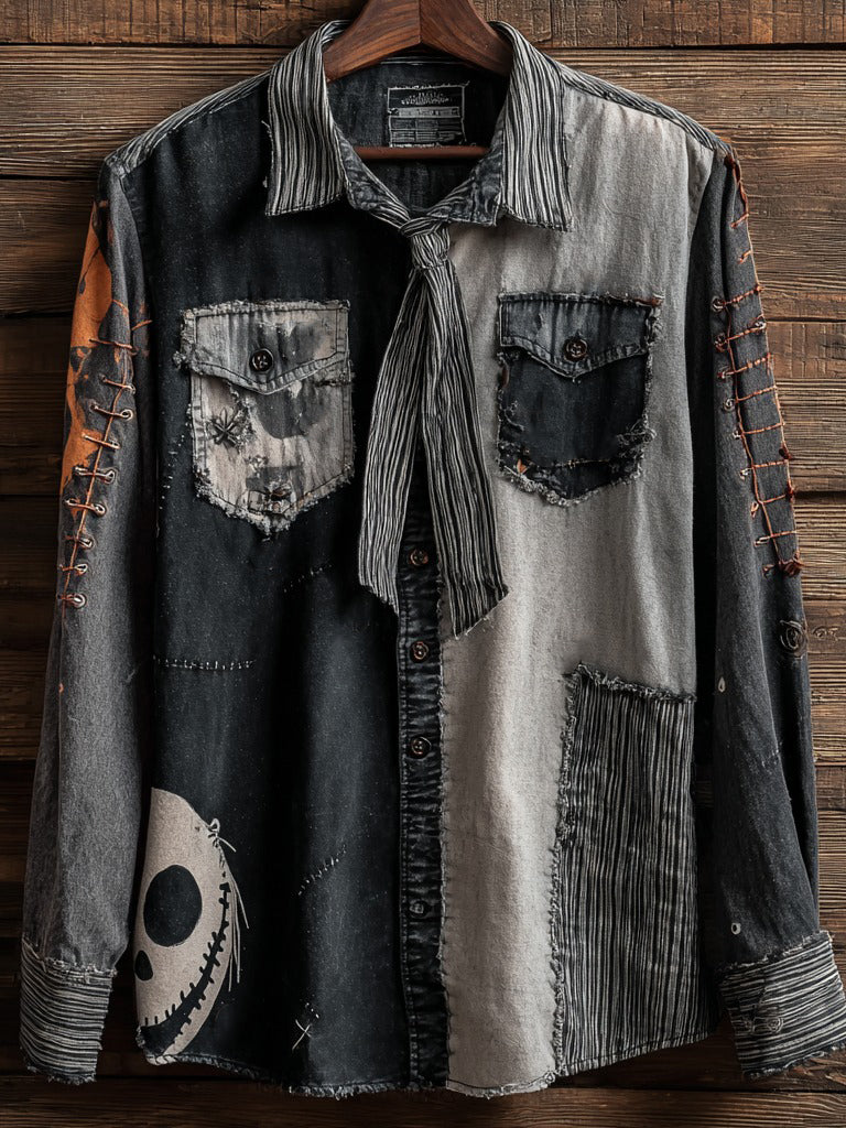 Men's Halloween Ghost Face Print Casual Shirt