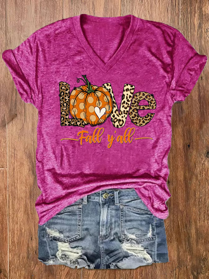 Women's IT'S FALL Y'ALL Print V-Neck Tee
