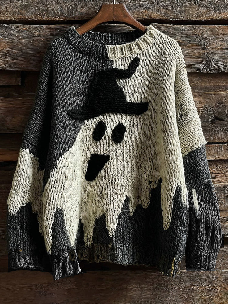 Halloween Ghost Knitted Warm Crew Neck Sweater