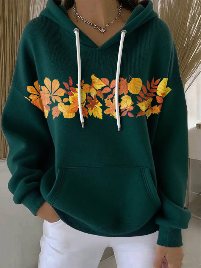 Women's Casual Maple Leaf Autumn Long Sleeve Hoodie