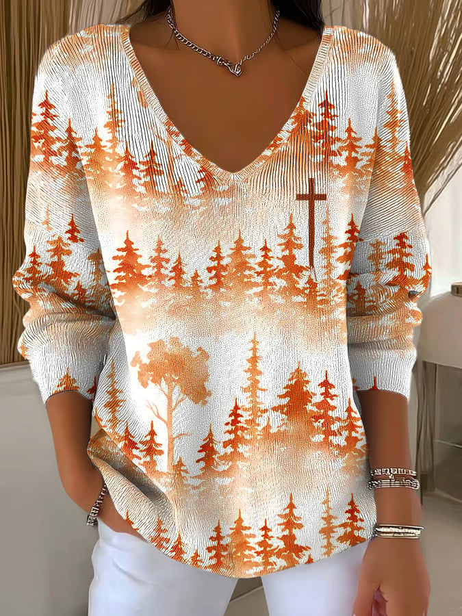 Women's Casual Autumn Faith Print Long Sleeve T-shirt