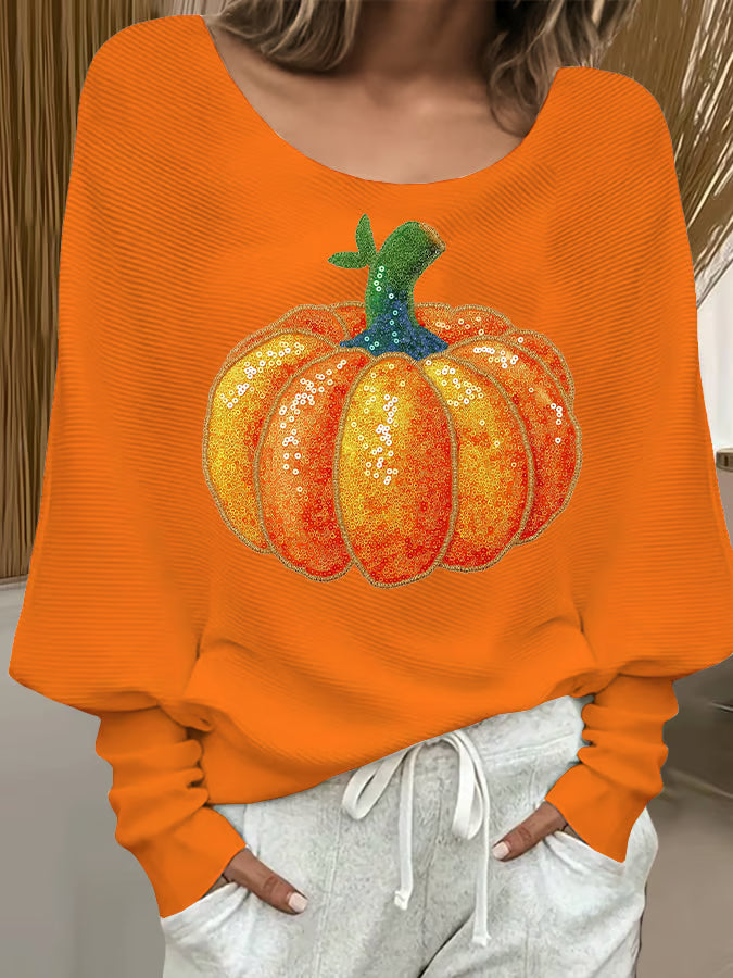Women's Retro Autumn Pumpkin Print Sweater