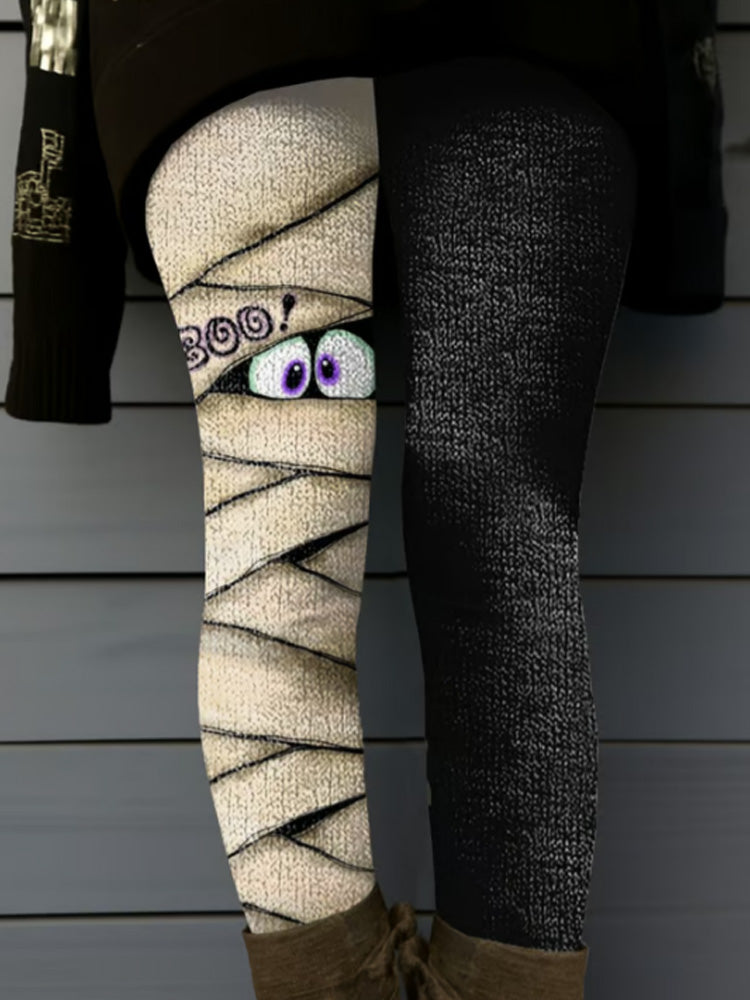 Women's Retro Halloween Peekaboo Monster Print Leggings