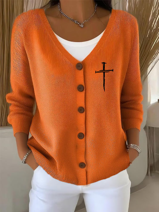 Women'S Faith Cross Print knitted cardigan