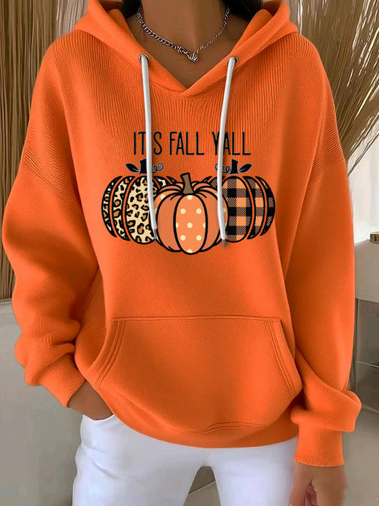 Women's It's Fall Y'all Pumpkin Print Casual Hooded Sweatshirt