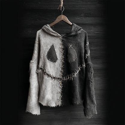 Halloween Spooky Face Contrast Stitched Linen Hoodie