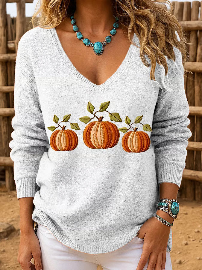 Women's Autumn Pumpkin Print Long Sleeve Top