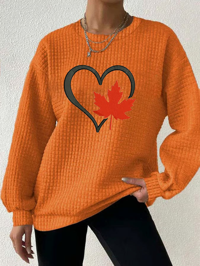 Women's Casual Autumn Maple Leaf Checkered Sweatshirt