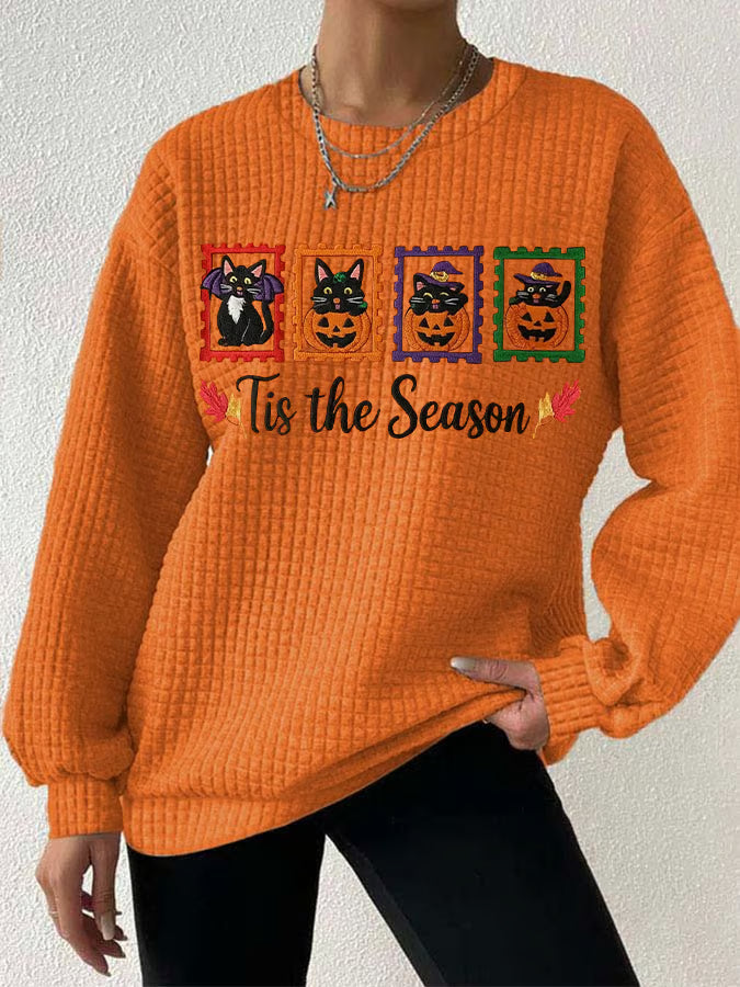 Women's Casual Autumn Pumpkin Cat Sweatshirt