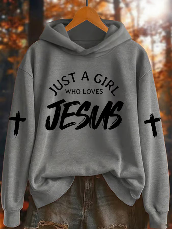 Women's Just A Girl Who Loves Jesus Print  Casual Sweatshirt