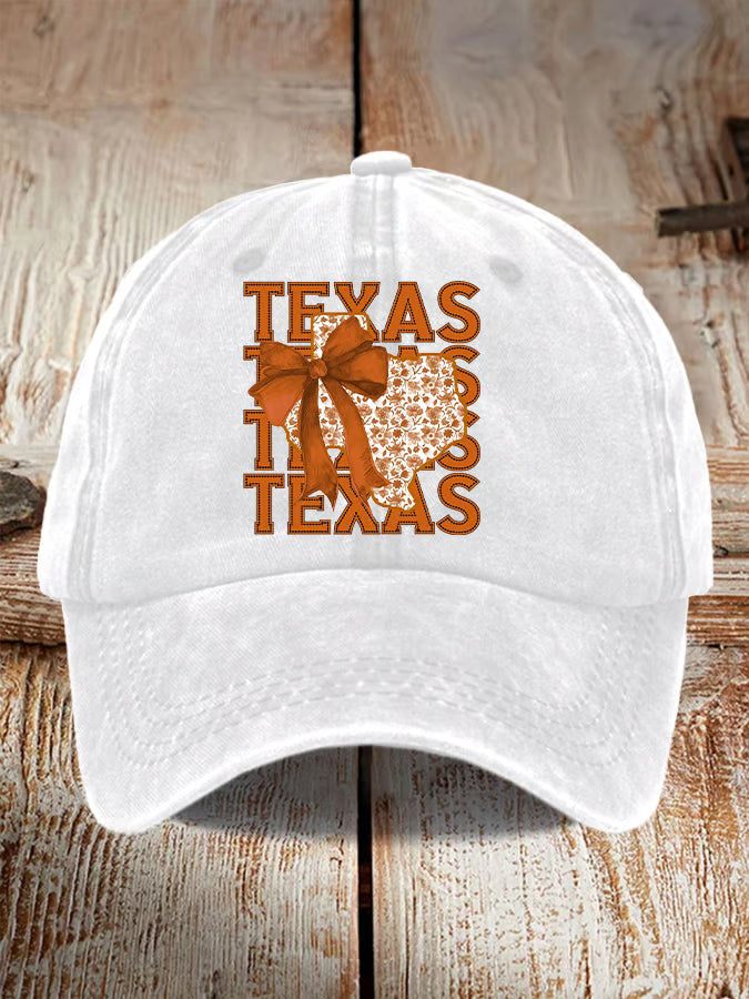 Retro Texas Autumn Burnt Orange Coquette Bow Print Baseball Cap