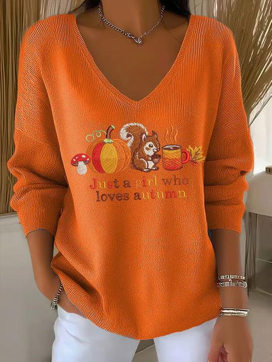 Women's Just A Girl Who Loves Autumn Print Casual Striped Fabric Long Sleeve T-shirt