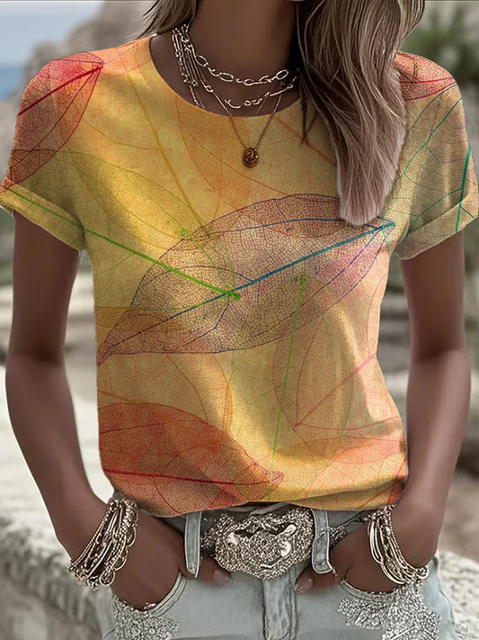 Women's Fall Leaf Print T-shirt