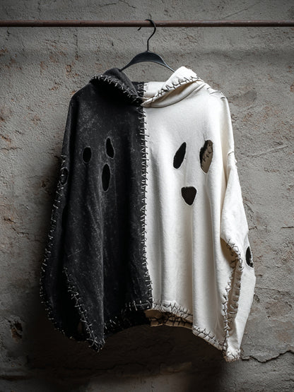 Men's Halloween Ghost Embroidered Clash Color Shabby Hoodie