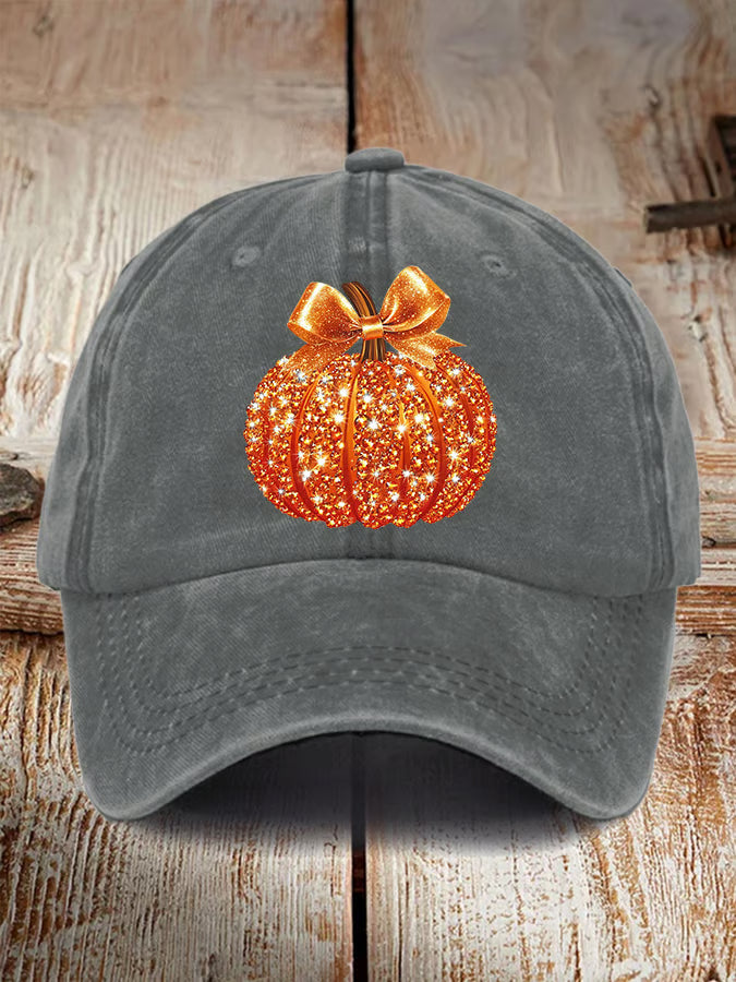 Retro Autumn Pumpkin Bow Print Baseball Cap