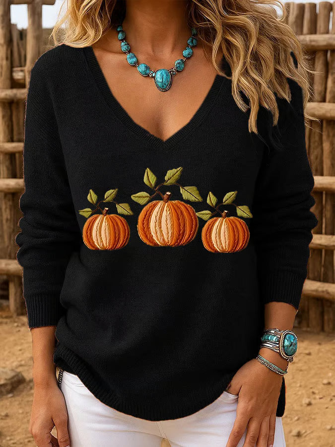 Women's Autumn Pumpkin Print Long Sleeve Top