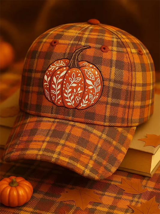 Fall Pumpkin Plaid Print Hat