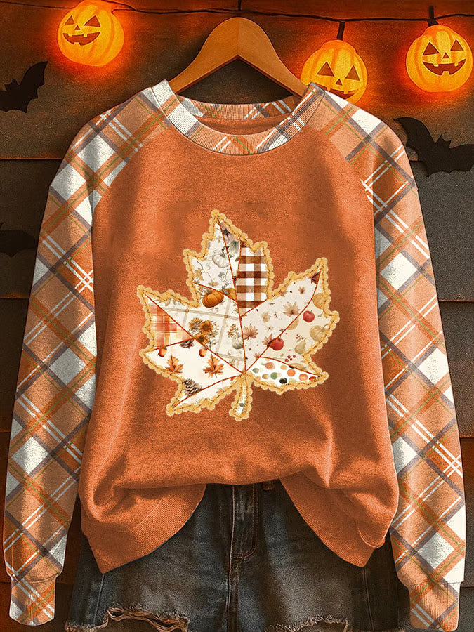 Women's Maple Leaf Print Raglan Sleeve Sweatshirt