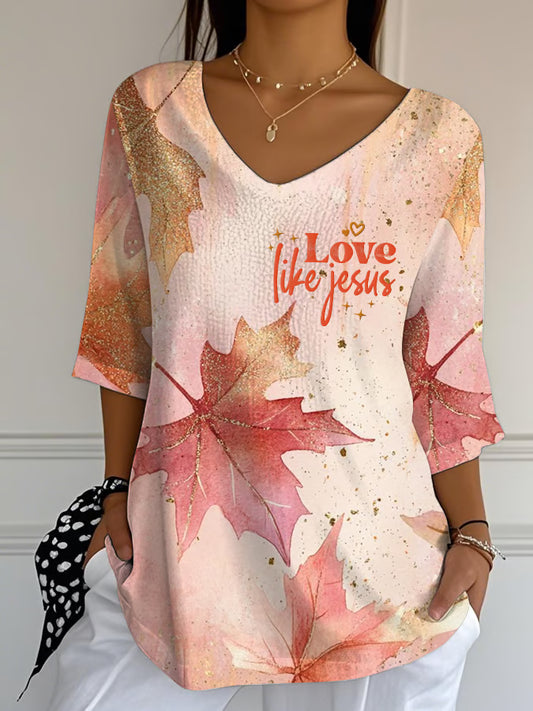 Women'S Casual Autumn V-Neck T-Shirt