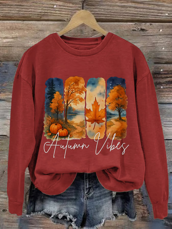 Women's Casual Autumn Vibes Watercolor Brush Stroke Pattern Print Warm Sweatshirt