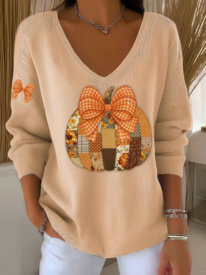 Women's Casual Autumn Pumpkin Striped Top