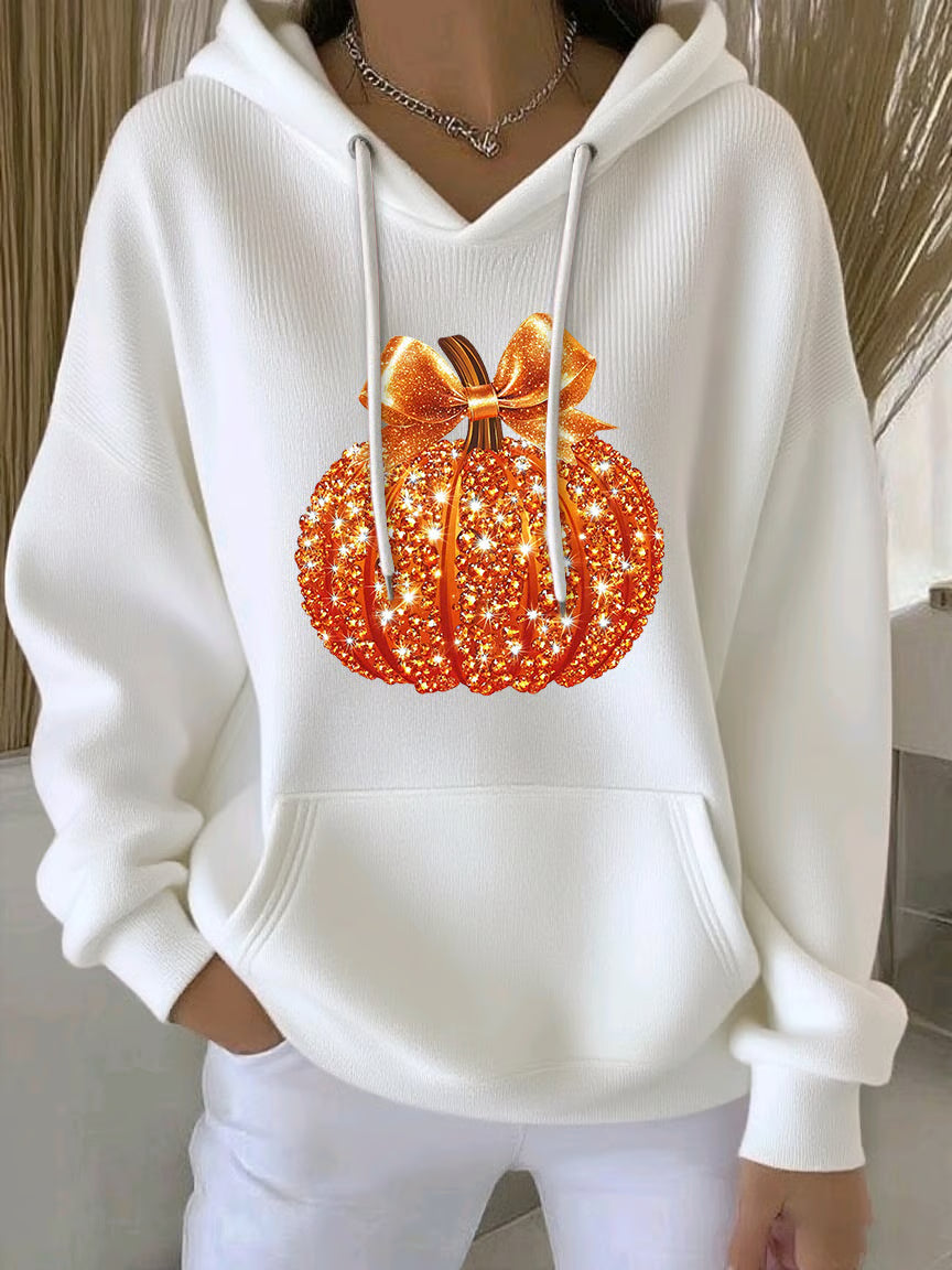 Women's Autumn Sequin Pumpkin Print Casual Hooded Sweatshirt