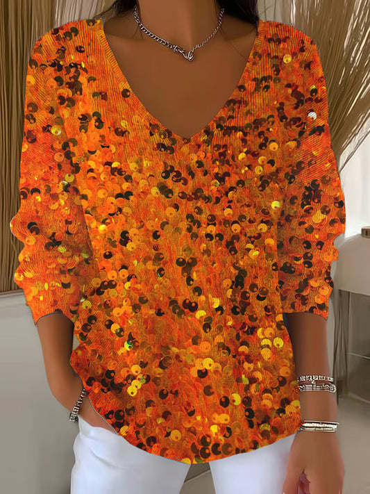 Women's Autumn Sequin Print Long Sleeve T-shirt