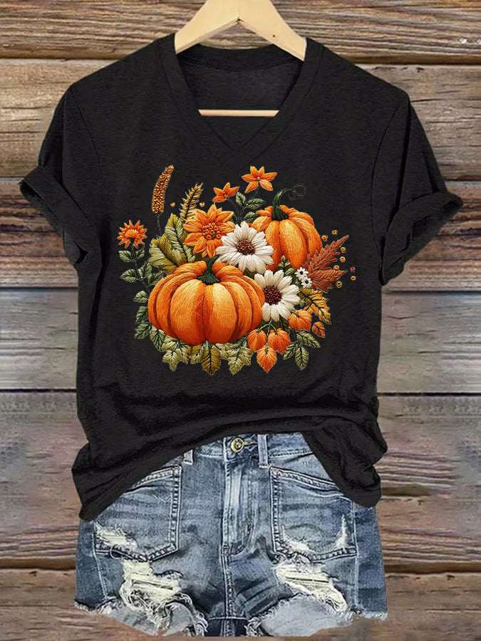Women's Casual Autumn Pumpkin Short Sleeve T-Shirt