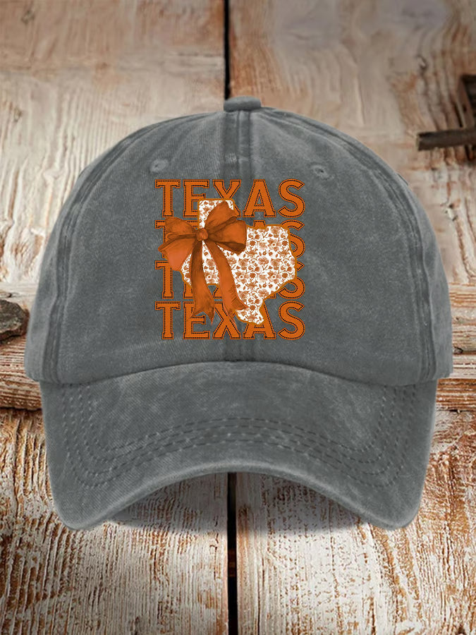 Retro Texas Autumn Burnt Orange Coquette Bow Print Baseball Cap