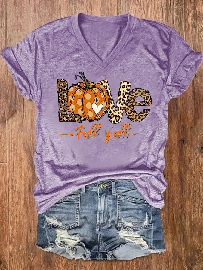 Women's IT'S FALL Y'ALL Print V-Neck Tee